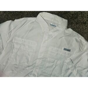 Columbia‎ PFG Omni-Shade Men's XL SS  Button Shirt White Cotton Fishing VENTED